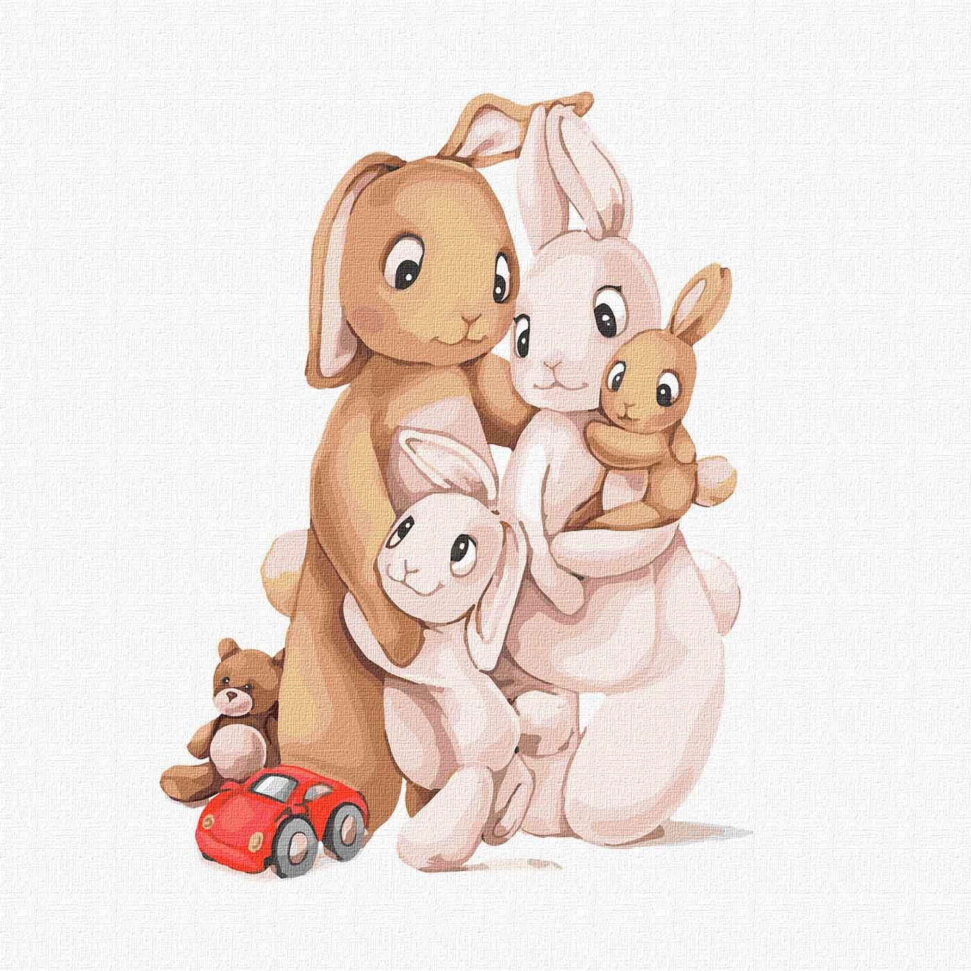 Картина по номерам - Маленькая семья кроликов 30х30